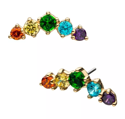 14K Gold Threadless Curve Cluster Rainbow CZ Top
