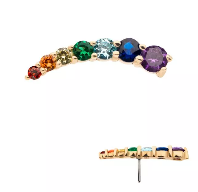 14K Gold Threadless Curve Cluster Prong-Set Rainbow CZ Top (2 options)