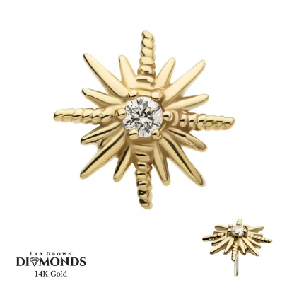 14K Gold Threadless Sunburst Diamond Top