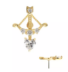14K Gold Threadless Cupid Arrow & Heart CZ Top