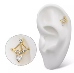 14K Gold Threadless Cupid Arrow & Heart CZ Top