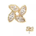 14K Gold Threadless Flower 4 Marquise CZ Top