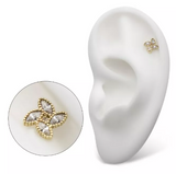 14K Gold Threadless Flower 4 Marquise CZ Top