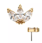 14K Gold Threadless Fan 3 Marquise CZ Top