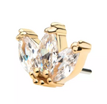 14K Gold Threadless Fan 3 Marquise CZ Top