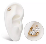 14K Gold Threadless Fan 3 Marquise CZ Top