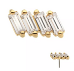 14K Gold Threadless Baguette 4 CZ Top
