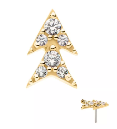 14K Gold Threadless Double Triangle Pave CZ Top