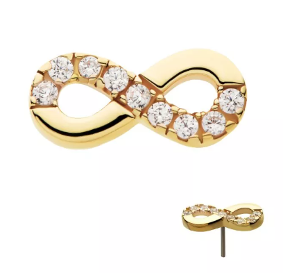 14K Gold Threadless Infinity Symbol CZ Top