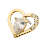 14K Gold Threadless Hollow Heart & Pear CZ Top
