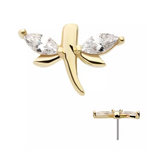 14K Gold Threadless Dragonfly Marquise CZ Top