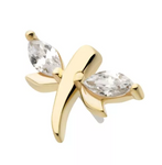 14K Gold Threadless Dragonfly Marquise CZ Top