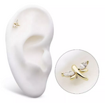 14K Gold Threadless Dragonfly Marquise CZ Top