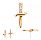 14K Gold Threadless Dagger & 3 CZ  (2 sizes)