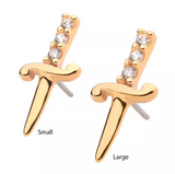 14K Gold Threadless Dagger & 3 CZ  (2 sizes)