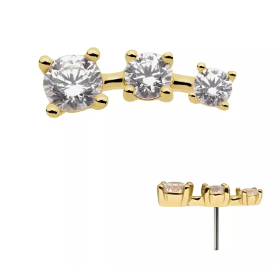 14K Gold Threadless Prong-Set 3 CZ Top