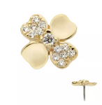 14K Gold Threadless Clover 3D Pave CZ Top