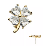 14K Gold Threadless Clover Petal CZ Top