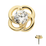 14K Gold Threadless Swirl CZ Top