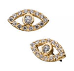 14K Gold Threadless Hollow Eye Multi-CZ Top