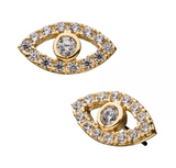 14K Gold Threadless Hollow Eye Multi-CZ Top