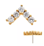 14K Gold Threadless Arrow 5 CZ Top