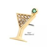 14K Gold Threadless Martini Glass Pave CZ Top