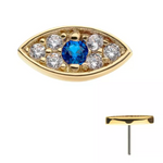 14K Gold Threadless Evil Eye Blue CZ Top
