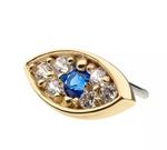 14K Gold Threadless Evil Eye Blue CZ Top