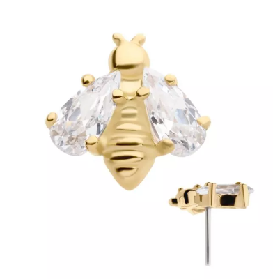 14K Gold Threadless Bee Wing Pear CZ Top