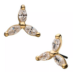 14K Gold Threadless Trinity 3 Marquise CZ Top