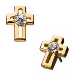 14K Gold Threadless Hollow Cross CZ Top