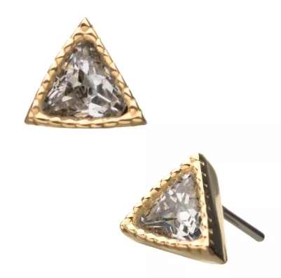 14K Gold Threadless Triangle CZ Top