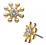 14K Gold Threadless Sun Bead CZ Top