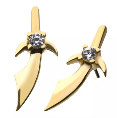 14K Gold Threadless Sabre CZ Top
