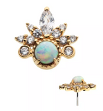 14K Gold Threadless Tiara Opal & CZ Top