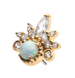 14K Gold Threadless Tiara Opal & CZ Top