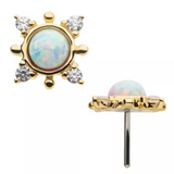 14K Gold Threadless 4 Point Opal & CZ Top