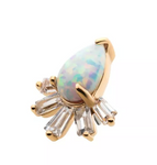 14K Gold Threadless Pear & Baguette Opal & CZ Top