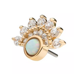 14K Gold Threadless Fan Cluster Opal & CZ Top