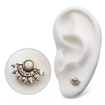 14K Gold Threadless Fan Cluster Opal & CZ Top