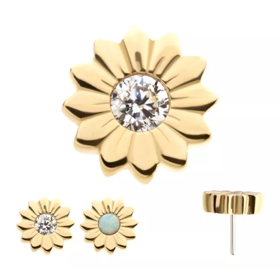 14K Gold Threadless Sunflower Opal/CZ Top (2 colors)