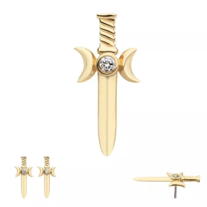 14K Gold Threadless Triple Goddess Dagger Opal/CZ Top (2 colors)