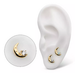 14K Gold Threadless Moon & Stars Opal/CZ Top (2 colors)