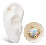 14K Gold Threadless Prong Set White Opal Top (2 sizes)