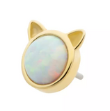 14K Gold Threadless Cat Head White Opal Top