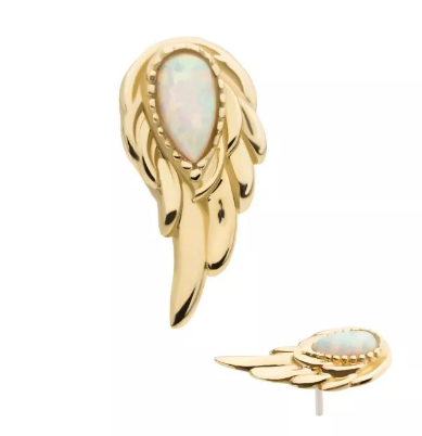 14K Gold Threadless Wing White Opal Top (2 options)