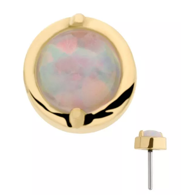 14K Gold Threadless 2-Prong Set White Opal Top