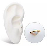 14K Gold Threadless Planet Bezel White Opal Top