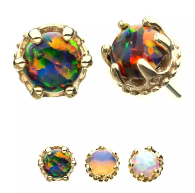 14K Gold Threadless Crown Set Opal Top (3 colors)